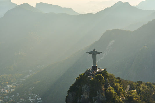 Christ the Redeemer statue overlooking the mountains in Rio de Janeiro